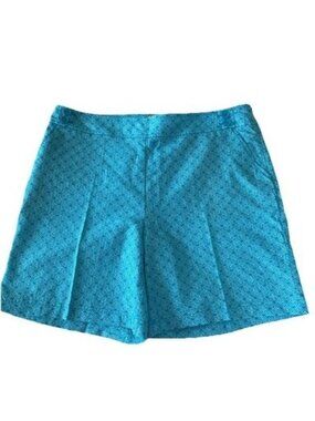 Talbots Linen Blue Floral Diamond Print Shorts 12 High Waist Summer Beach Cruise